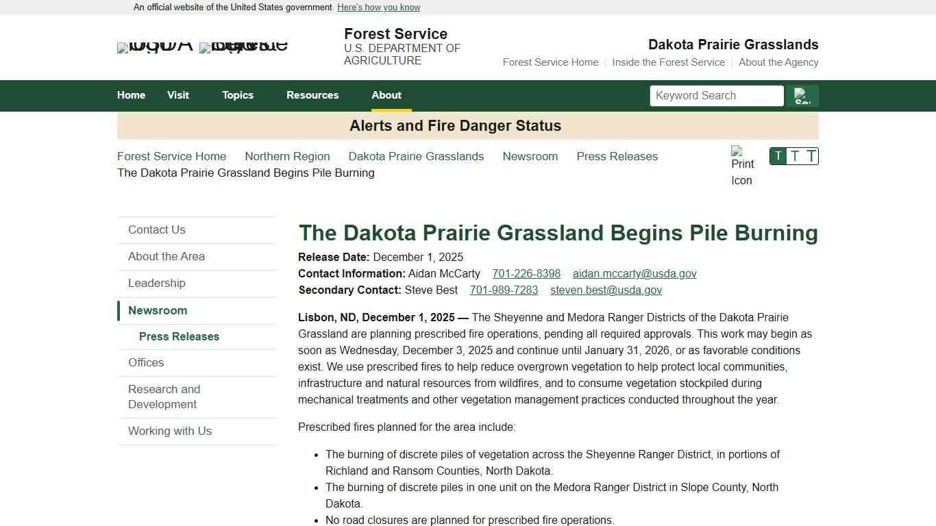 Dakota Prairie Grasslands The Dakota Prairie Grassland Begins Pile Burning Forest Service